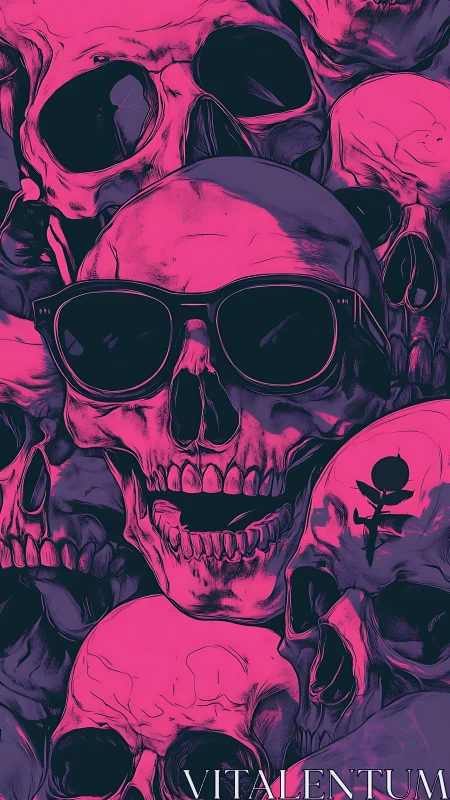 Neon skull collage radiates bold, rebellious pop energy.
