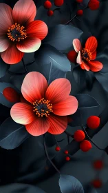 Scarlet Blooms Dance Through Midnight Shadows.