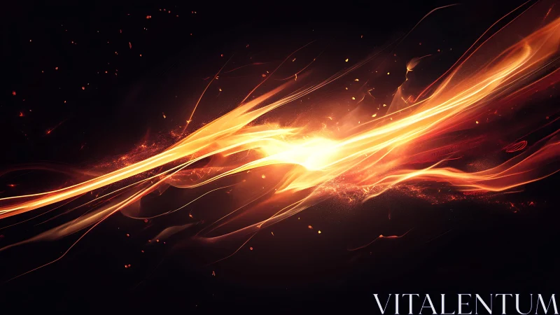 Dynamic Abstract Streaks of Light in Fiery Tones on Dark Background.