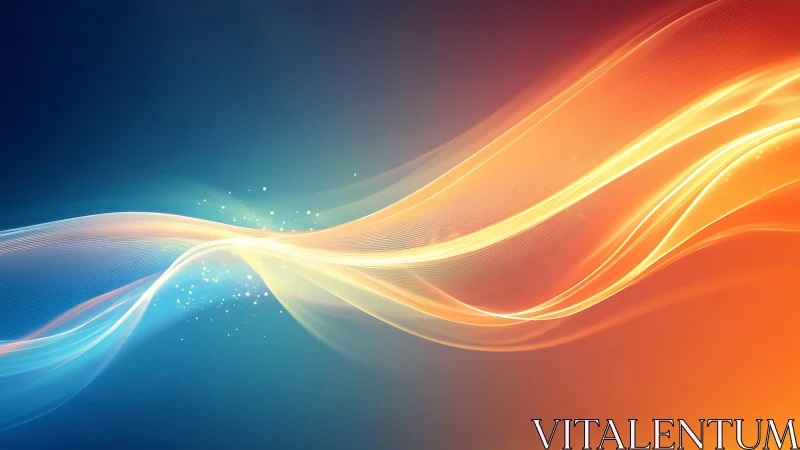 Luminous blue and orange light waves flow across a dark space