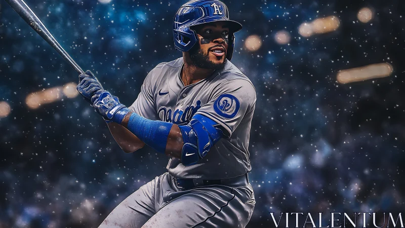 Baseball slugger readies powerful swing under stadium lights