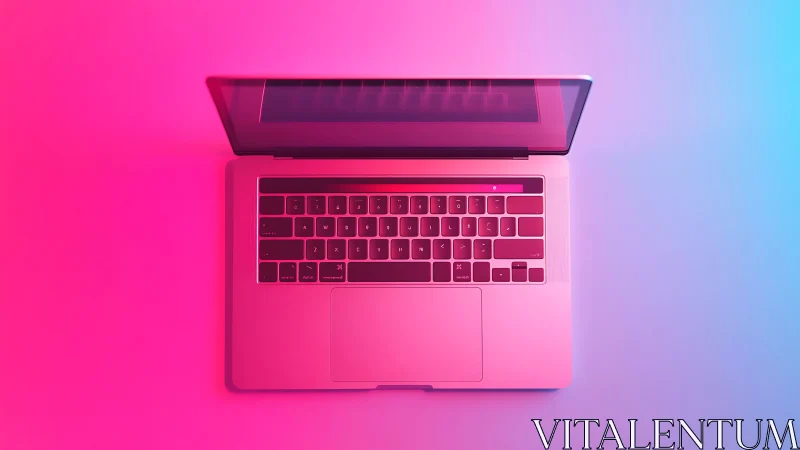 Partially open laptop computer is viewed from directly above