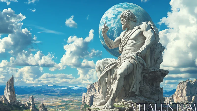 Colossal sky guardian lounges while cradling a fragile Earth