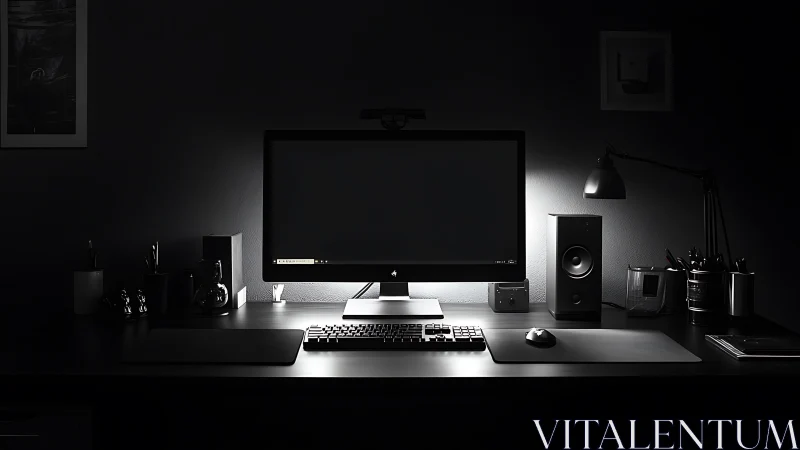 Midnight workstation altar of light, order, and quiet focus.