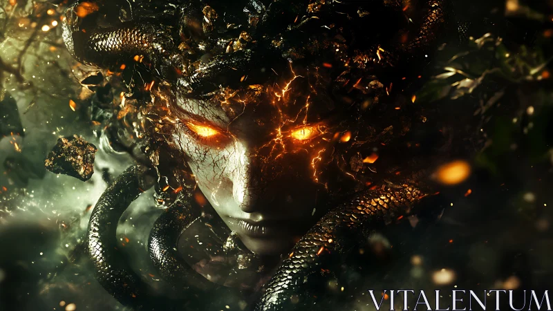 Blazing Gorgon Queen with Serpent Halo and Shattered Stone.