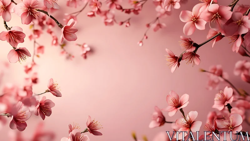 Delicate Cherry Blossoms Dancing in Soft Pink Light.