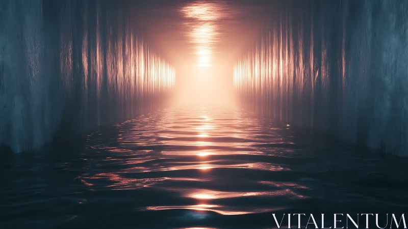 Soft glowing tunnel of water leading toward gentle daylight.