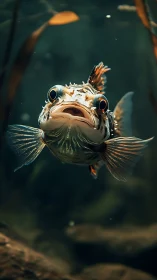Underwater portrait of a single fish in shallow aquatic habitat