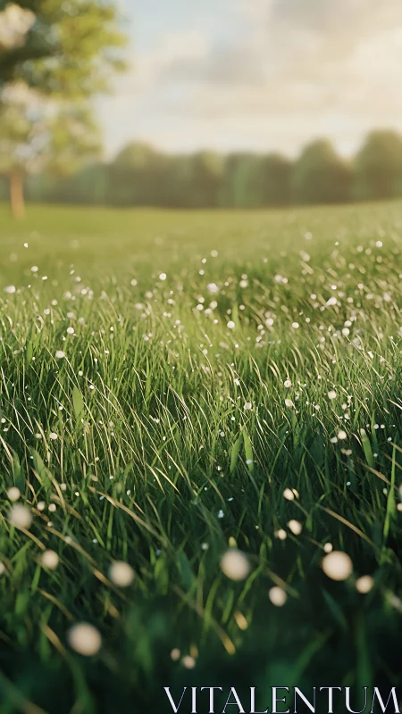 Sunlit meadow grass with shallow focus and soft bokeh.