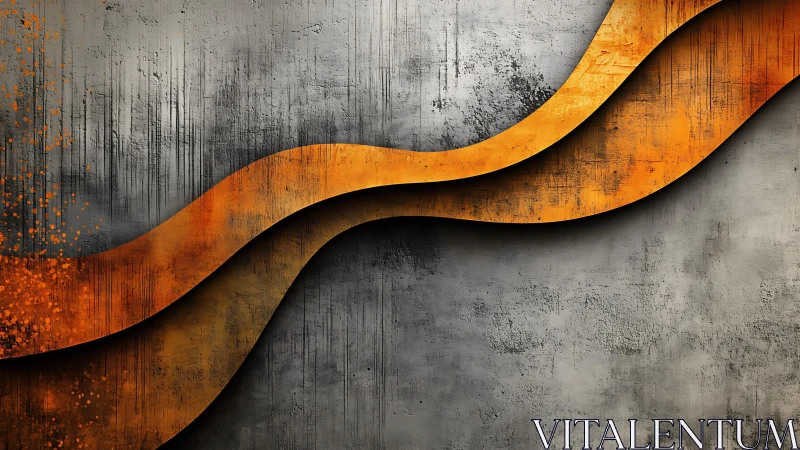Abstract orange waves on textured concrete background, modern art.