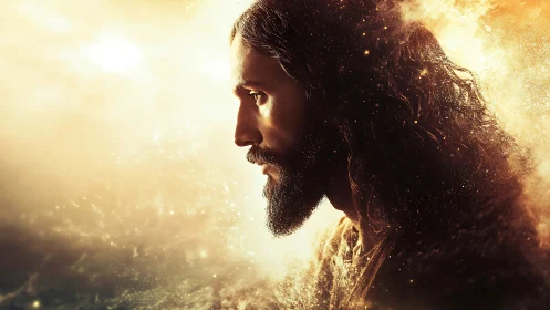 Radiant profile of a contemplative robed man in golden light.