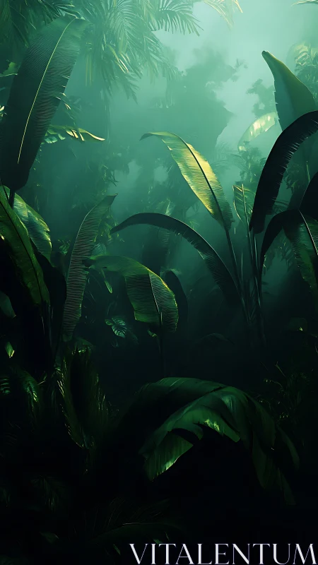 Digital rainforest canopy with cinematic volumetric lighting.