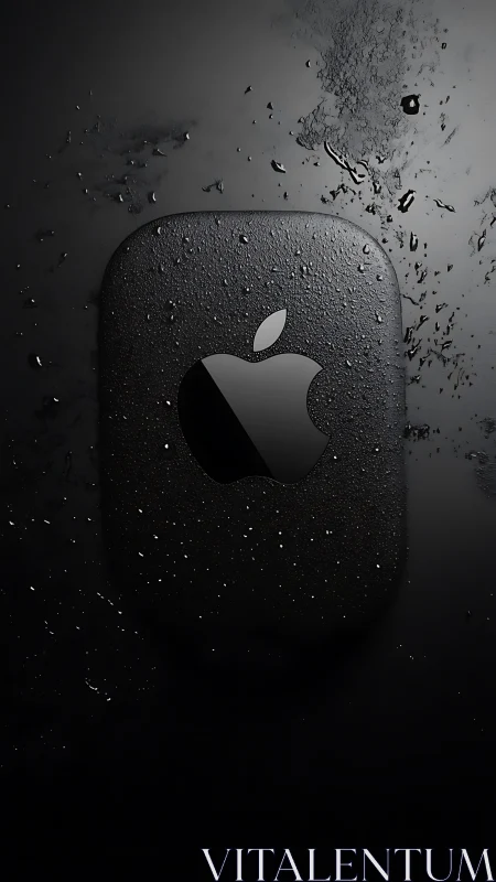 Apple logo on dark surface with particle dispersion effect