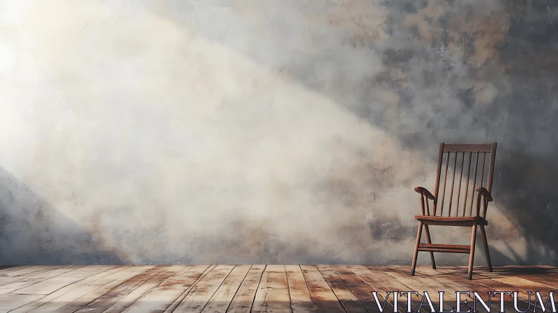 Rustic wooden chair in sunlit minimalist interior corner.