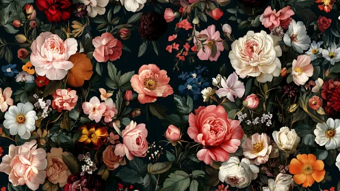 Botanical Floral Composition on Dark Background