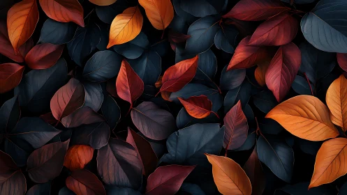 Crimson and navy foliage in dramatic autumn contrast.