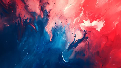 Bicolor fluid abstraction merges saturated red and deep cyan fields