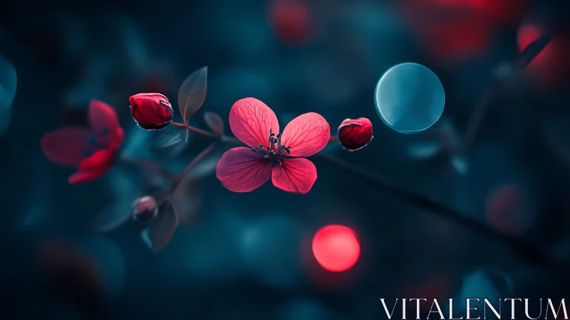 Glowing Pink Blossoms Dancing in Deep Teal Magic.