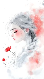 Soft winter muse with quiet red blossoms in bloom.