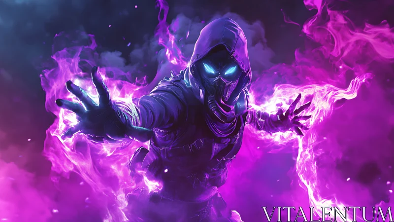 Neon wraith hurls violet chaos through a storm of smoke