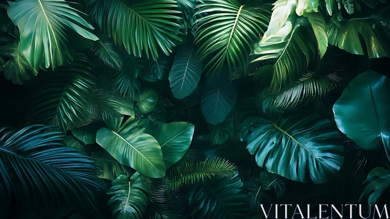 Emerald jungle canopy where shadowed leaves quietly shimmer.