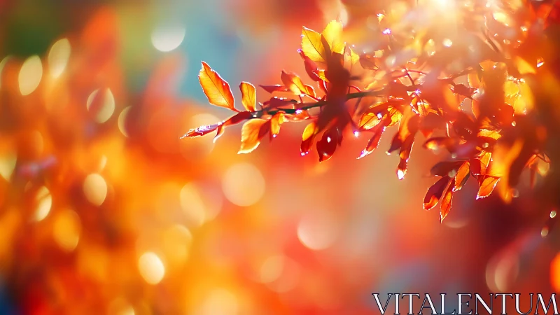 Backlit autumn foliage with shallow depth and bokeh field.