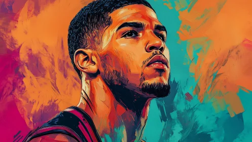 Digital painting portrait with expressive chromatic brushwork.