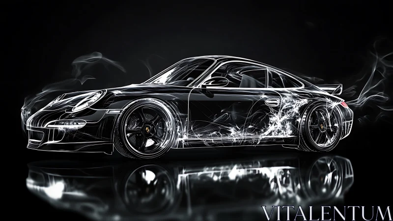 Neon-traced sports car glows with electric motion at night