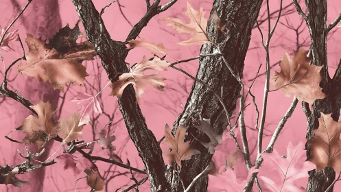 Soft autumn branches drifting across a rosy forest sky.