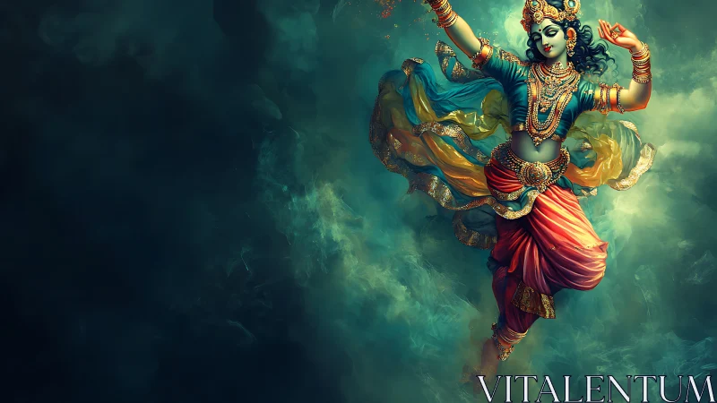 Divine celestial dancer in swirling jeweled garments.