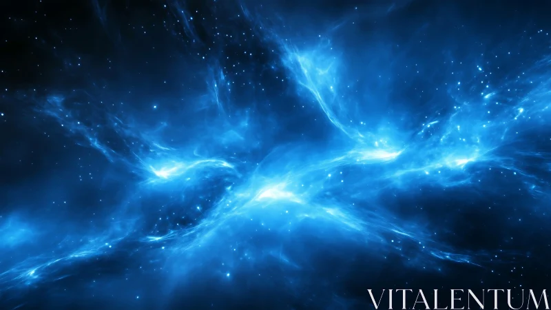 Electric blue nebula streams across deep starfield.