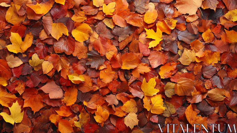 Colorful autumn leaves covering the ground in layers.