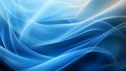 Digital painting of translucent blue wave gradients in motion.