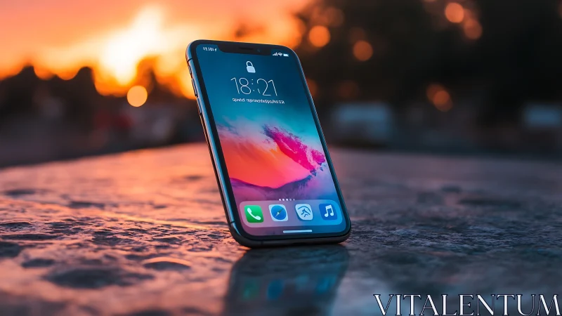 iPhone X Sunset Display: Minimalist Mobile Tech Portrait.