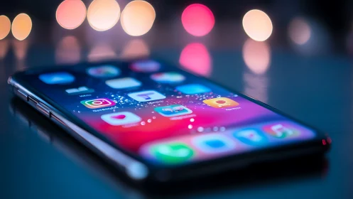 Edge-lit smartphone interface under shallow-depth bokeh study.