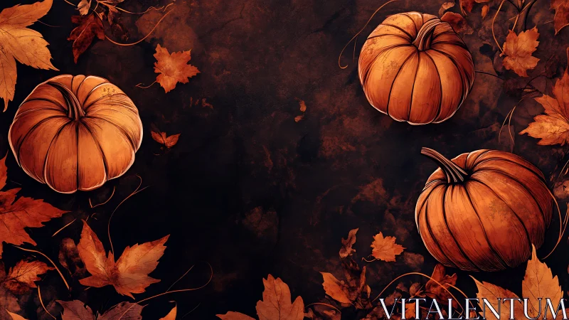 Autumn pumpkins frame with deep textured charcoal background.