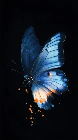 Chromatic blue butterfly with kinetic paint-splash dynamics.
