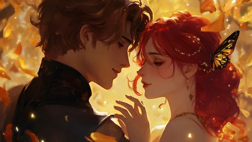 Intimate Romance Glowing in Golden Firelight Embrace