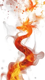 Fiery dragon silhouette coils through luminous smoke trail.