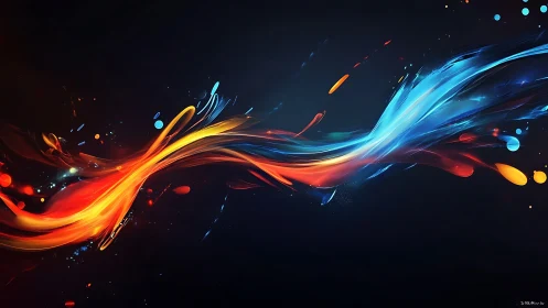 Dynamic fire and ice energy streaks on dark abstract field.