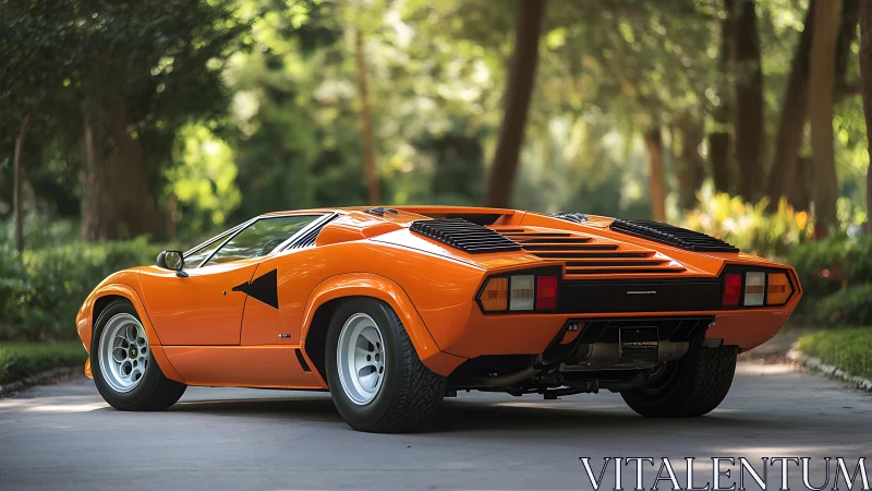 Iconic orange wedge supercar rendered in photoreal rear view