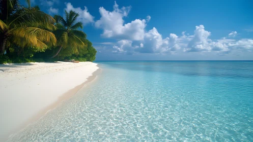 Tropical Beach with Crystal-Clear Turquoise Waters and White Sand Coastline