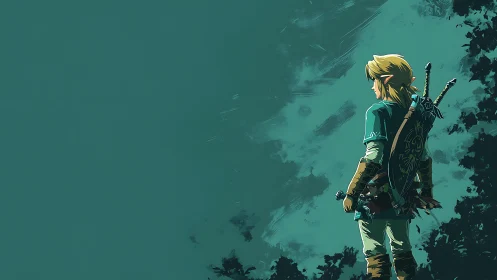 Quiet Hyrulean wanderer poised at the emerald edge of legend.