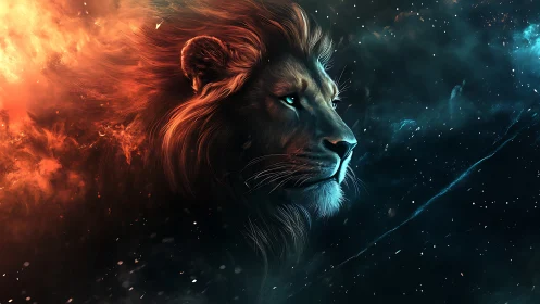 Cosmic lion profile amid contrasting nebula light field.