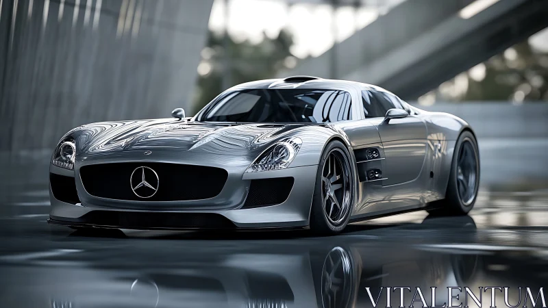 Sleek silver sports coupe under soft reflective showroom light.