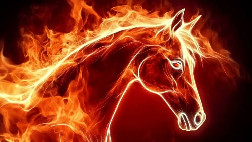 Equine head silhouette rendered in dynamic flame contours.