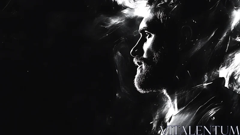 Monochrome side profile portrait with abstract light effects.