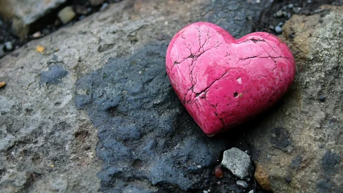 Weathered Pink Heart Rests on Stone Surface