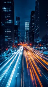 Long exposure captures urban traffic corridors at night