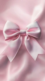 Macro closeup of pink satin ribbon bow on soft draped fabric